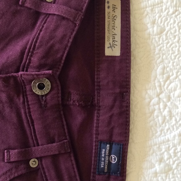 AG Maroon Burgundy “The Stevie Ankle” Slim Straight Jean 27 - Picture 3 of 7